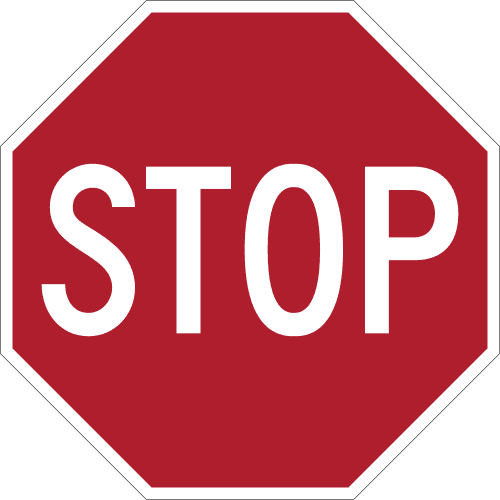 Sign referenced by the question: You have stopped at this sign and a pedestrian is about to step into the crosswalk. When may you move on?