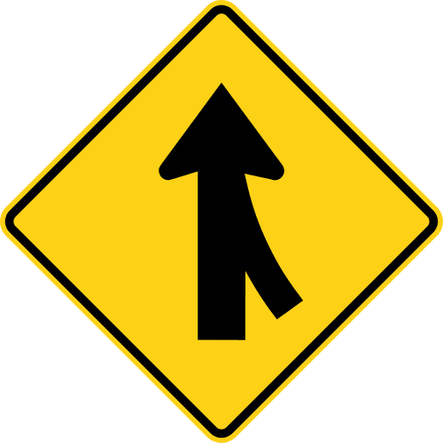 Sign referenced by the question: You're driving in heavy traffic when this sign comes into view. What change is coming up?