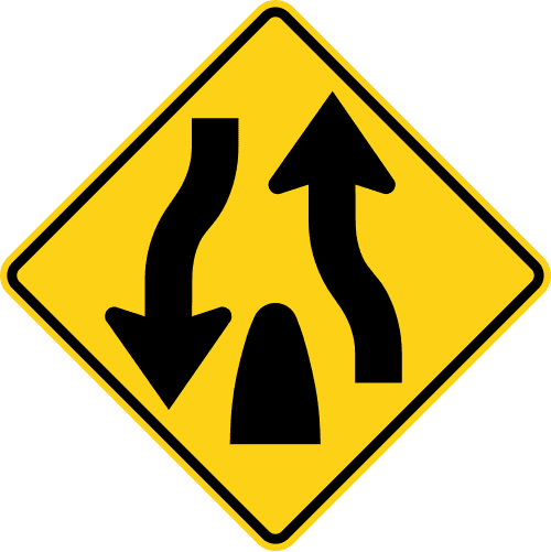Sign referenced by the question: You're on a highway with a median between the two directions of traffic when the sign shown appears. What is about to ch
