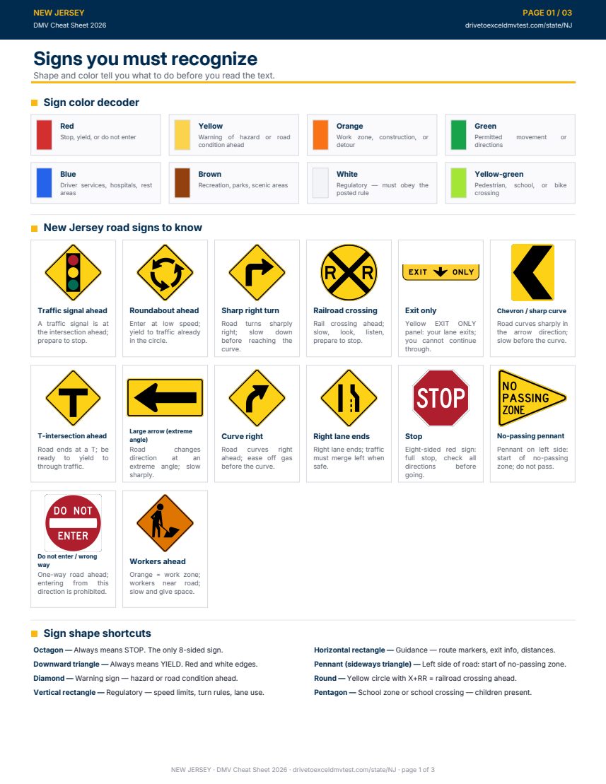 Page 1 of the New Jersey cheat sheet