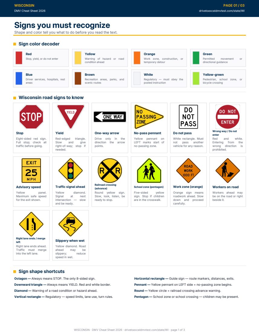 Page 1 of the Wisconsin cheat sheet